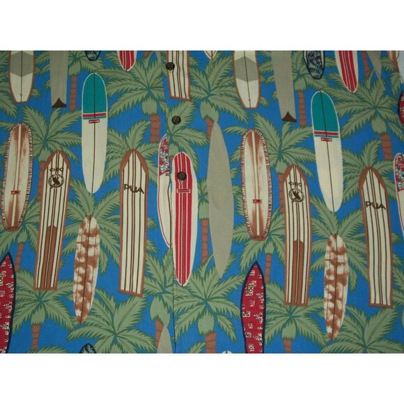 Reyn Spooner Mens Green Hawaiian Shirt Palms Surfboards Blue Size XL - Picture 4 of 7
